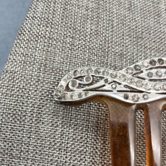 F. & Co. Vintage Hair Comb As Is 3 In Platinum Tortoiseshell Rhinestones Retro - Picture 6 of 10